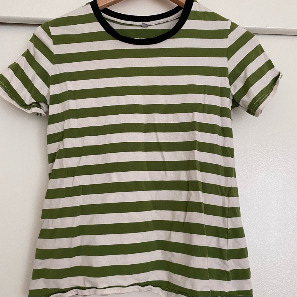 Striped green and white T shirt